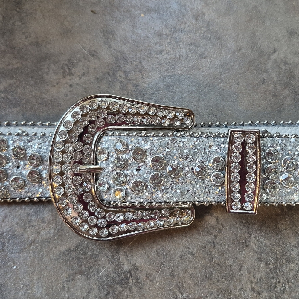 Silver Glitter Rhinestone Belt